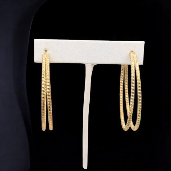 Vintage Hoop Earrings Gold Tone Bead Look - Picture 4 of 8